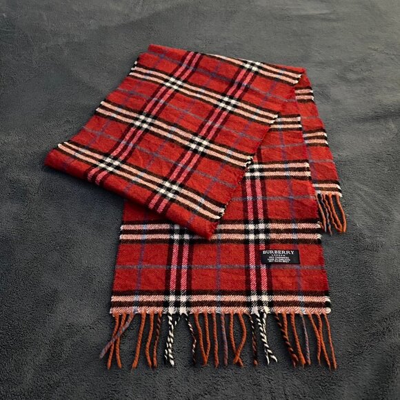 BURBERRY scarf 100% authentic red check cashmere pre owned - Picture 1 of 8
